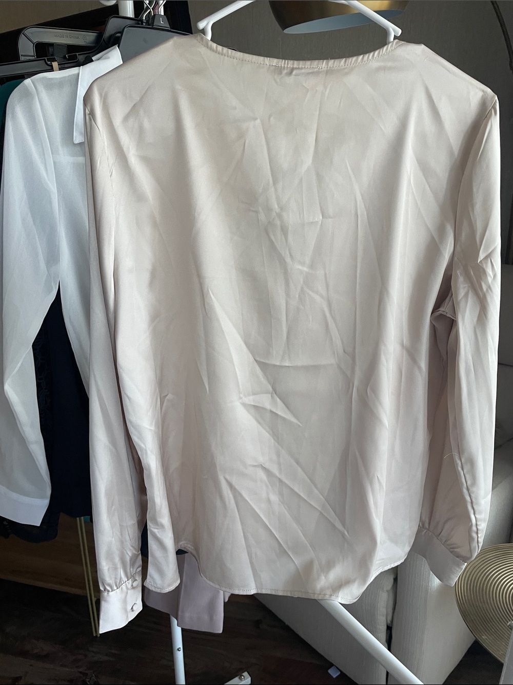 NWT Dynamite Soft Cream Satin V-Neck Blouse - Picture 2 of 16